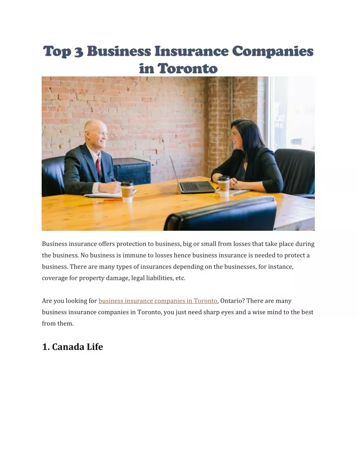 top 3 business insurance companies in toronto