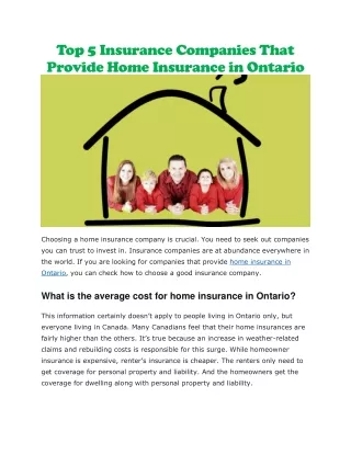 Home insurance in Ontario