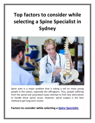 Top factors to consider while selecting a Spine Specialist in Sydney