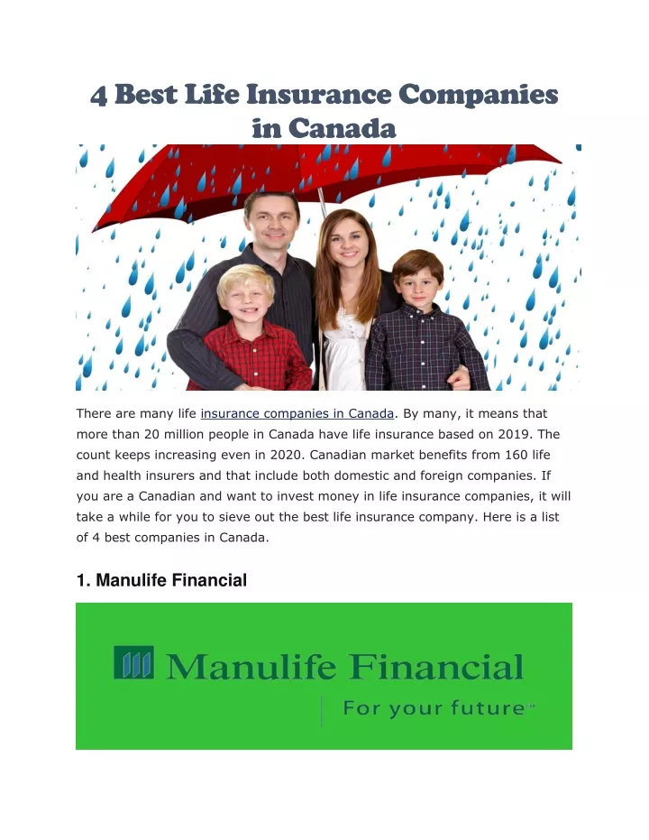 4 best life insurance companies in canada