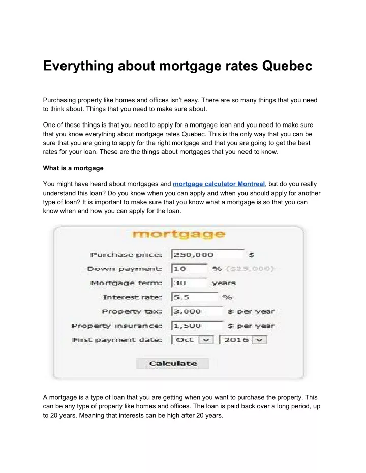 everything about mortgage rates quebec