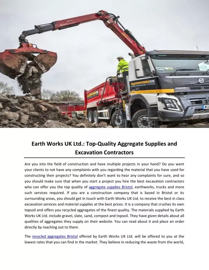 earth works uk ltd top quality aggregate supplies
