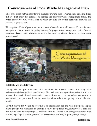 Minimise Risk for Effects of Poor Waste Management