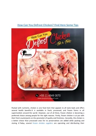 How Can You Defrost Chicken? Find Here Some Tips