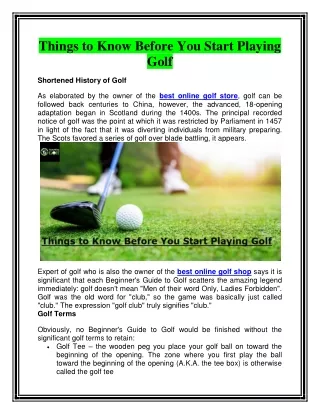 Things to Know Before You Start Playing Golf