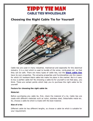 Choosing the Right Cable Tie for Yourself