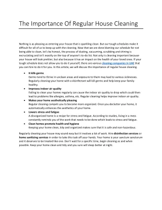 the importance of regular house cleaning