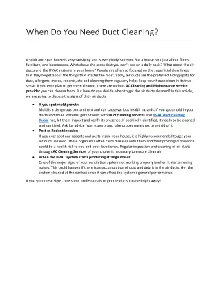 when do you need duct cleaning
