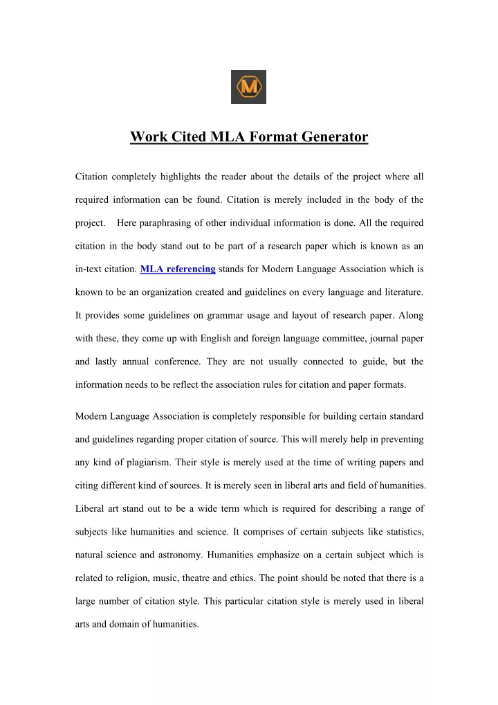 work cited mla format generator