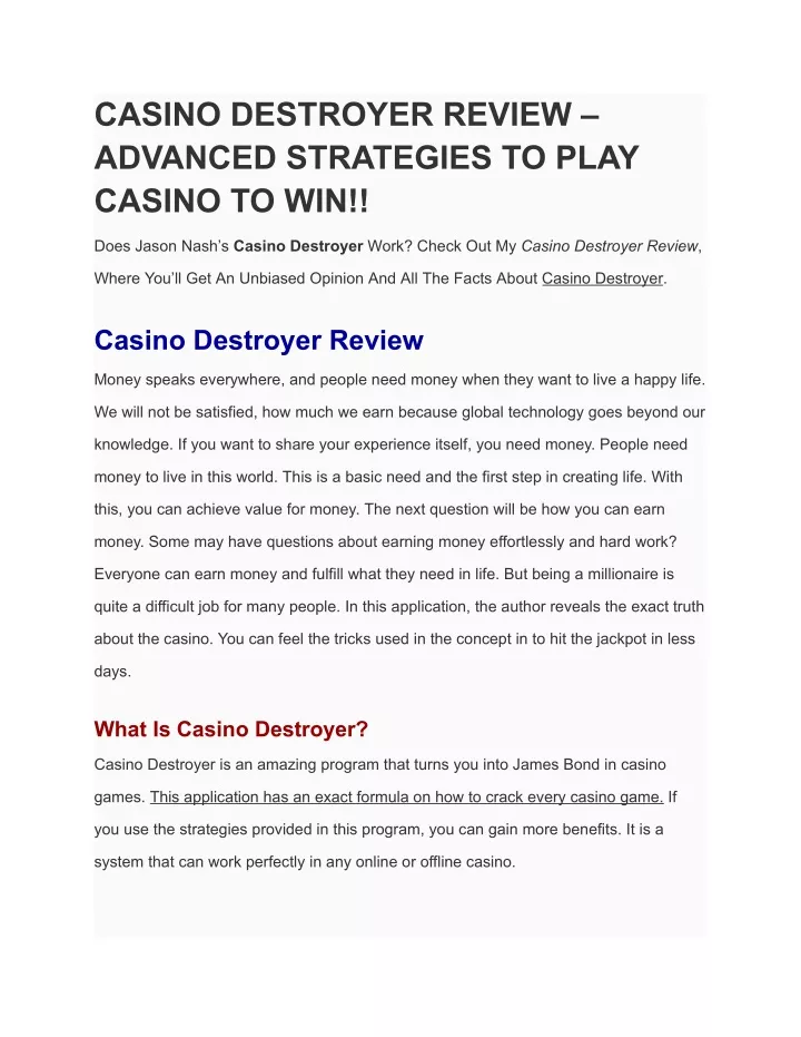 casino destroyer review advanced strategies