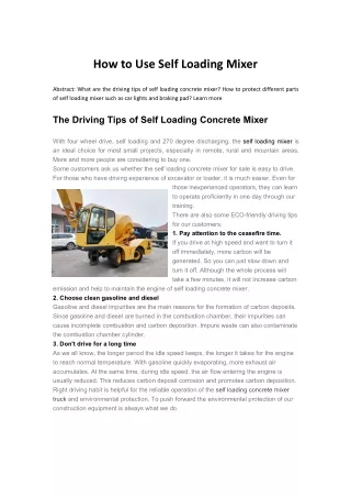 how to use self loading mixer