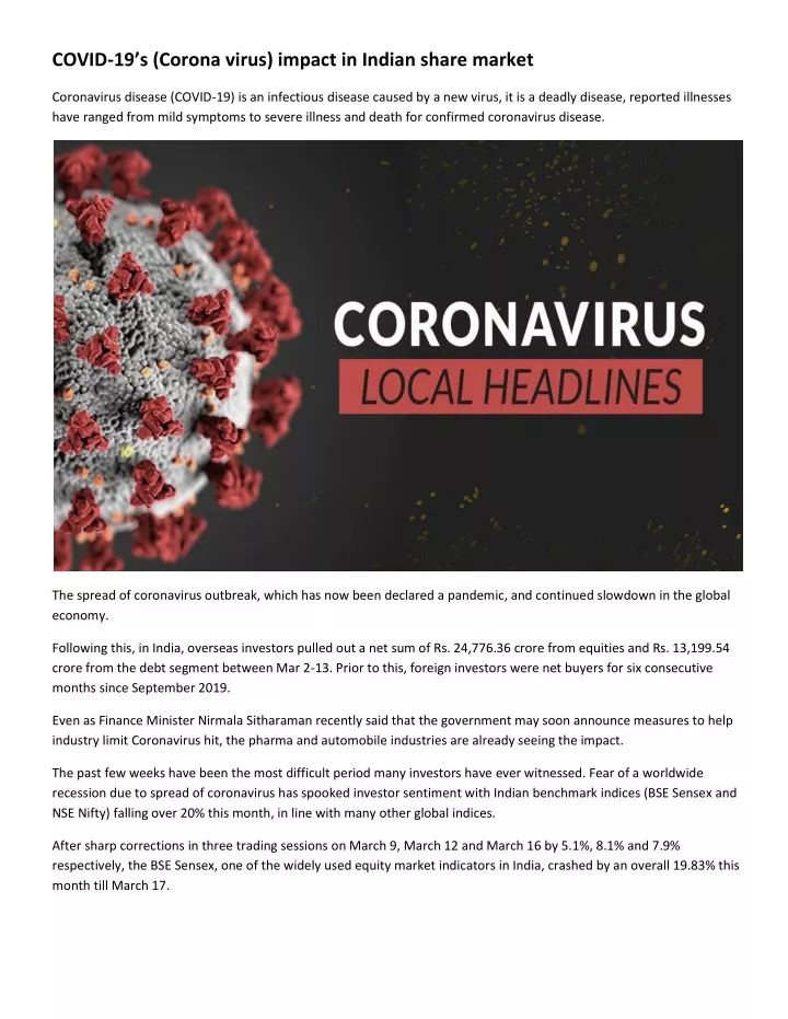 covid 19 s corona virus impact in indian share