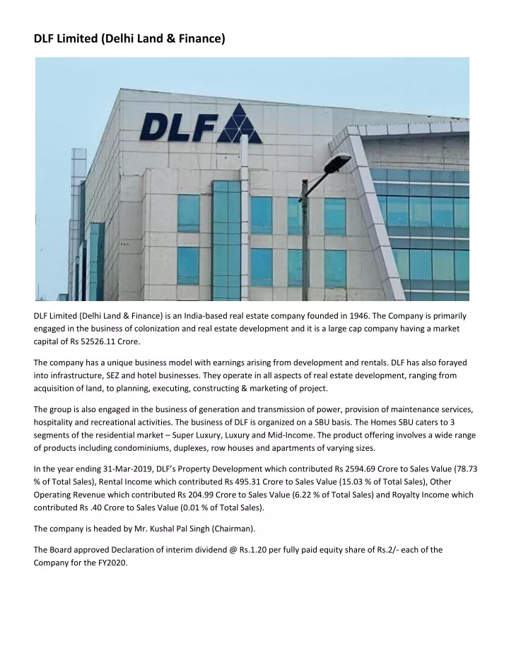 dlf limited delhi land finance