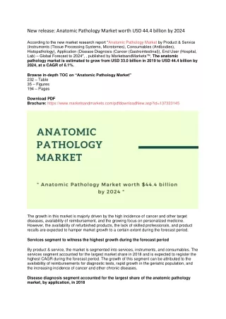 Anatomic Pathology Market : Latest Trends & Industry Vision by 2024 Anatomic Pathology Market by Product & Service (Inst