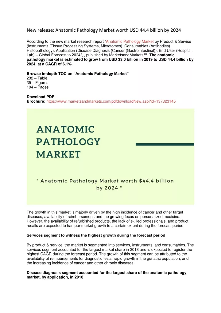 new release anatomic pathology market worth