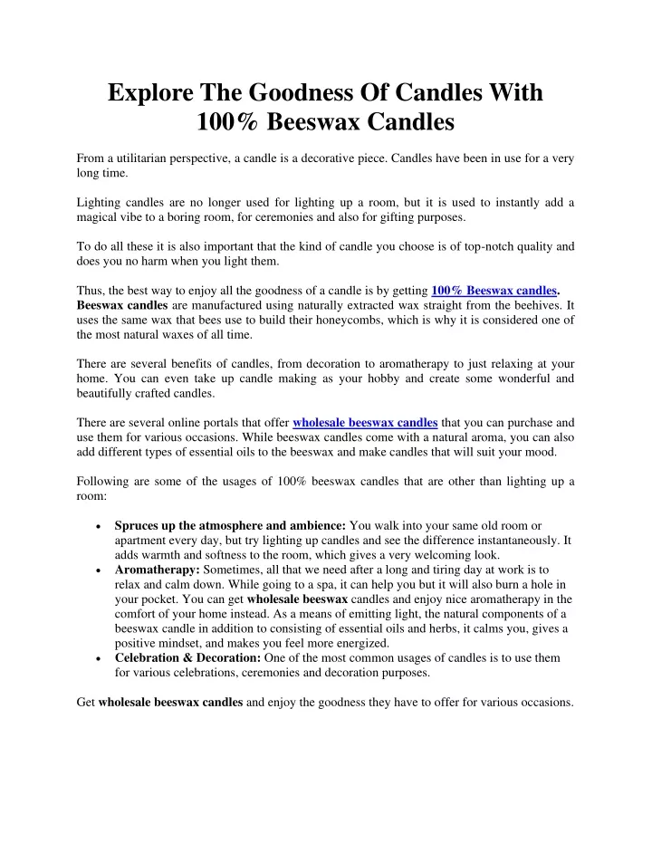 explore the goodness of candles with 100 beeswax