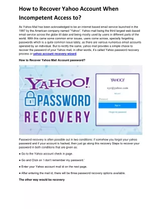 how to recover yahoo account when incompetent