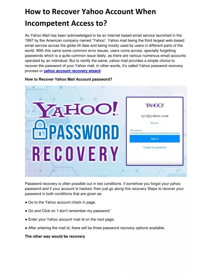 how to recover yahoo account when incompetent
