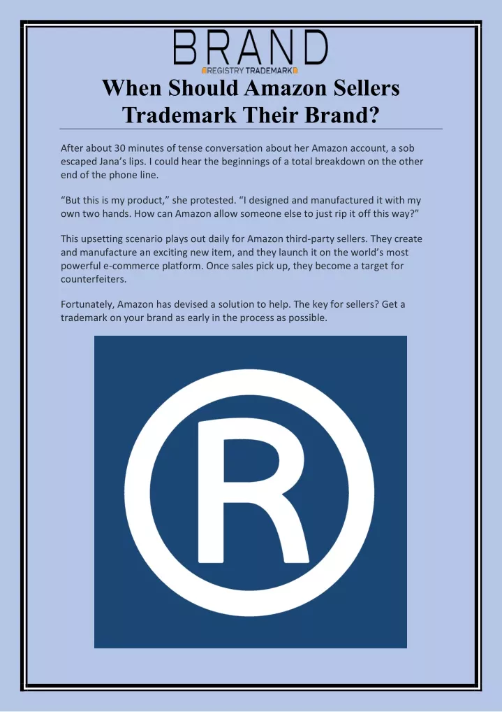 when should amazon sellers trademark their brand