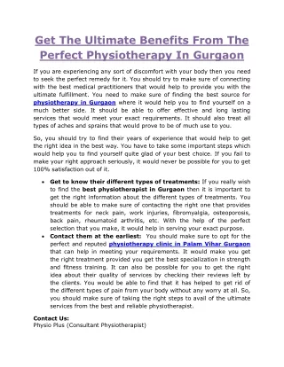 Get Benefits From The Perfect Physiotherapy In Gurgaon