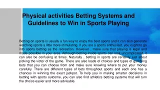 Physical activities Betting Systems and Guidelines to Win in Sports Playing