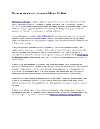 alternative investments investment advisors risk