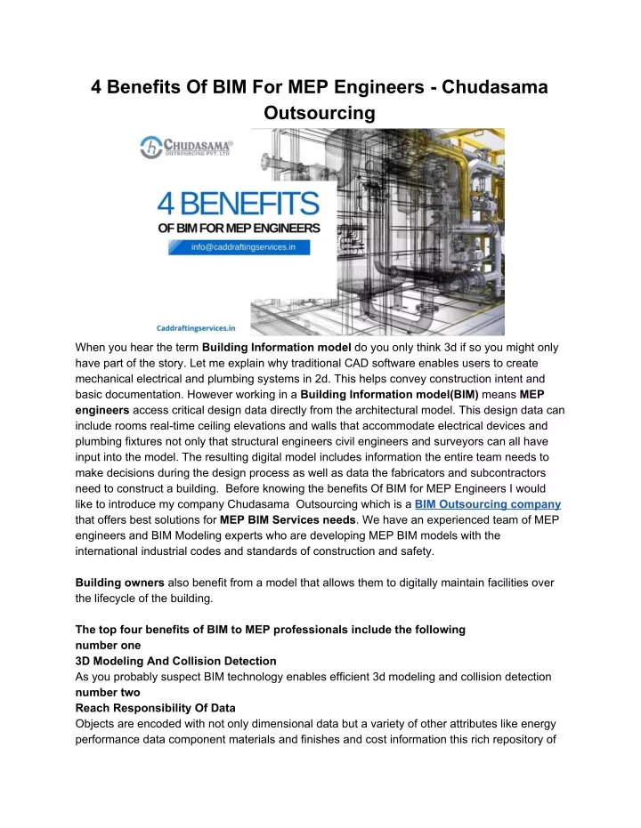 4 benefits of bim for mep engineers chudasama