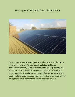 Solar Quotes Adelaide from Allstate Solar