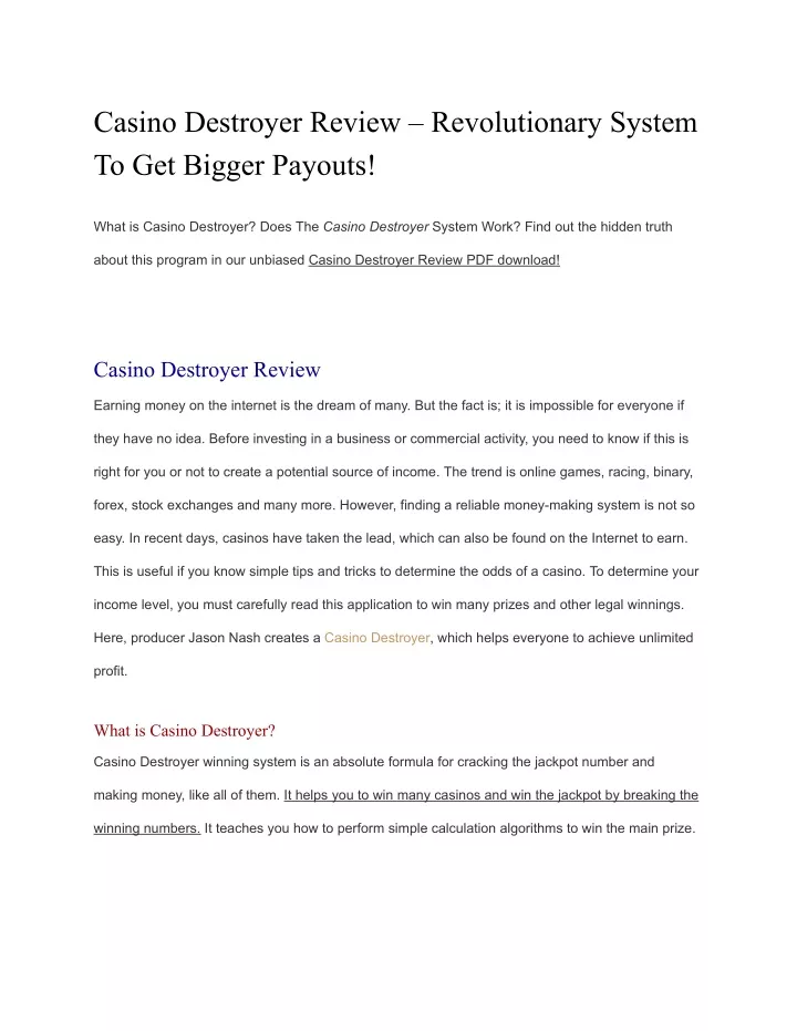 casino destroyer review revolutionary system