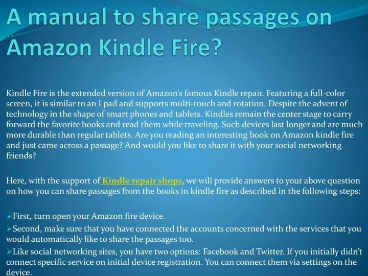 a manual to share passages on amazon kindle fire