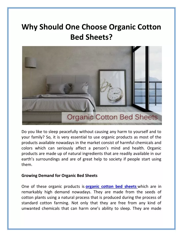 why should one choose organic cotton bed sheets