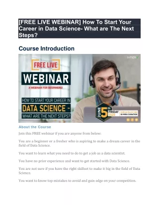 [FREE LIVE WEBINAR] How To Start Your Career in Data Science- What are The Next Steps?