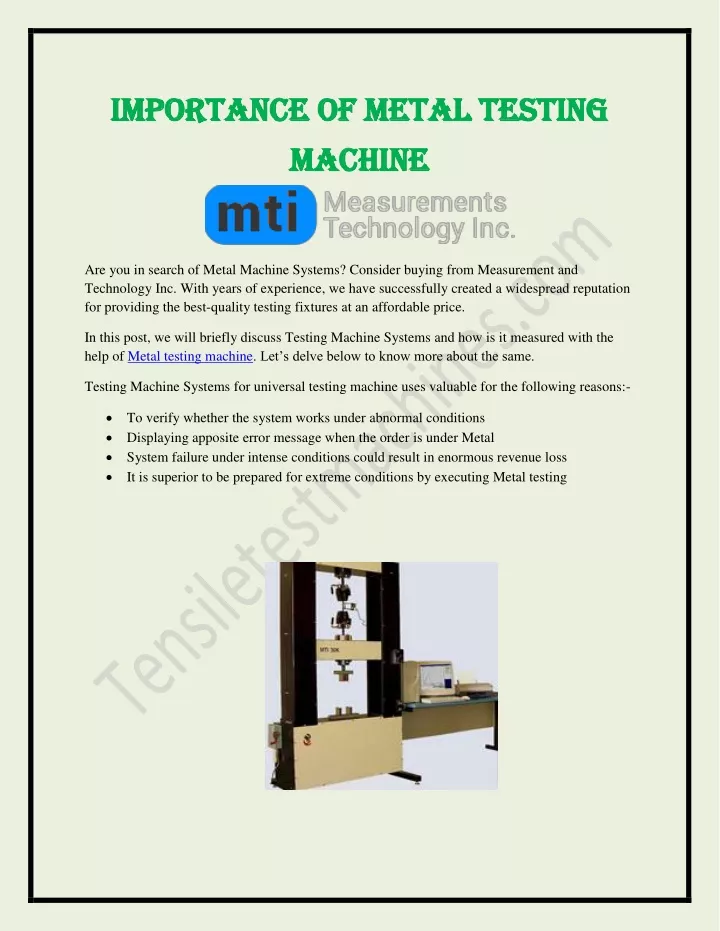 importance of importance of metal testing machine