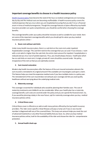 important coverage benefits to choose in a health