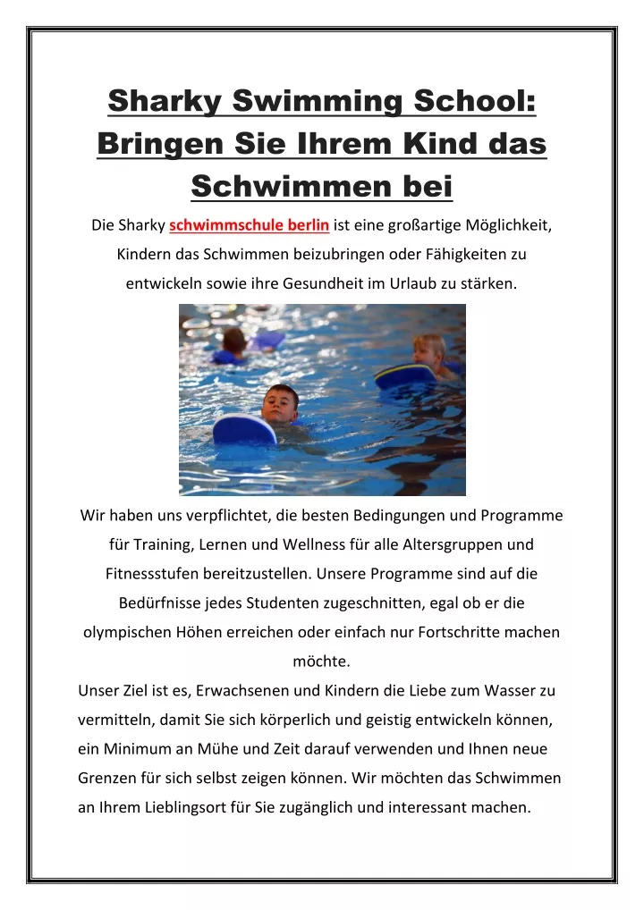 sharky swimming school bringen sie ihrem kind