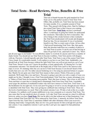 Total Testo :Carry all natural and 100% safe ingredients