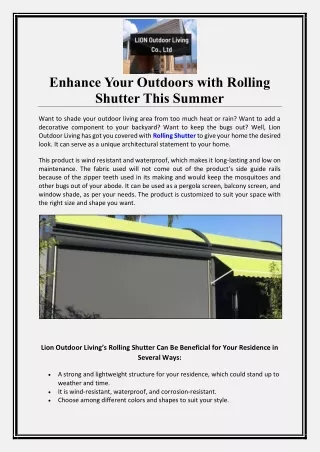 Enhance Your Outdoors with Rolling Shutter This Summer