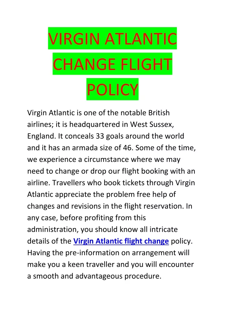 virgin atlantic change flight policy