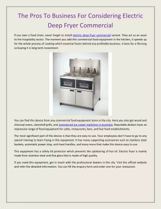 The Pros To Business For Considering Electric Deep Fryer Commercial
