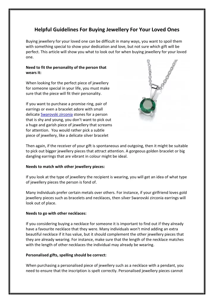 helpful guidelines for buying jewellery for your