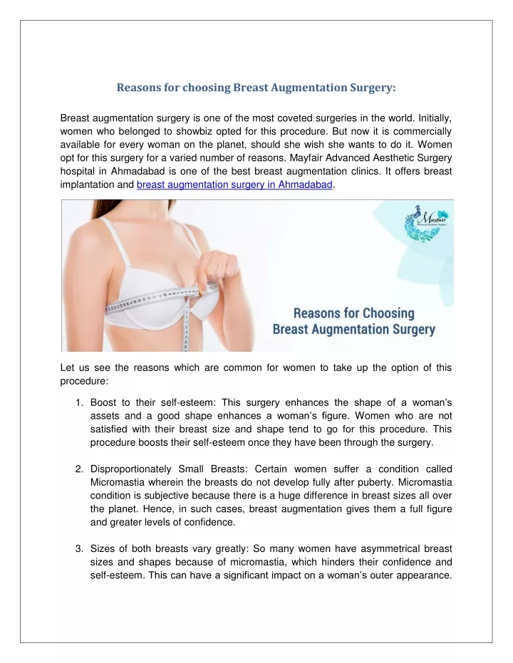 reasons for choosing breast augmentation surgery