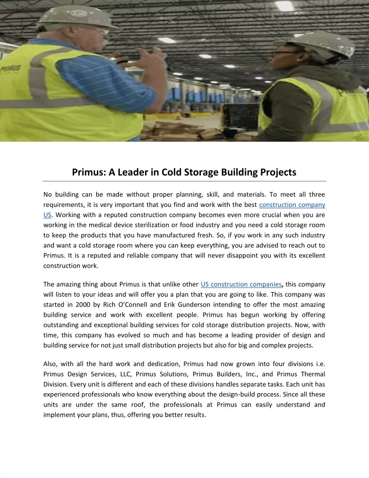 primus a leader in cold storage building projects
