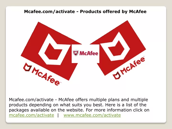mcafee com activate products offered by mcafee