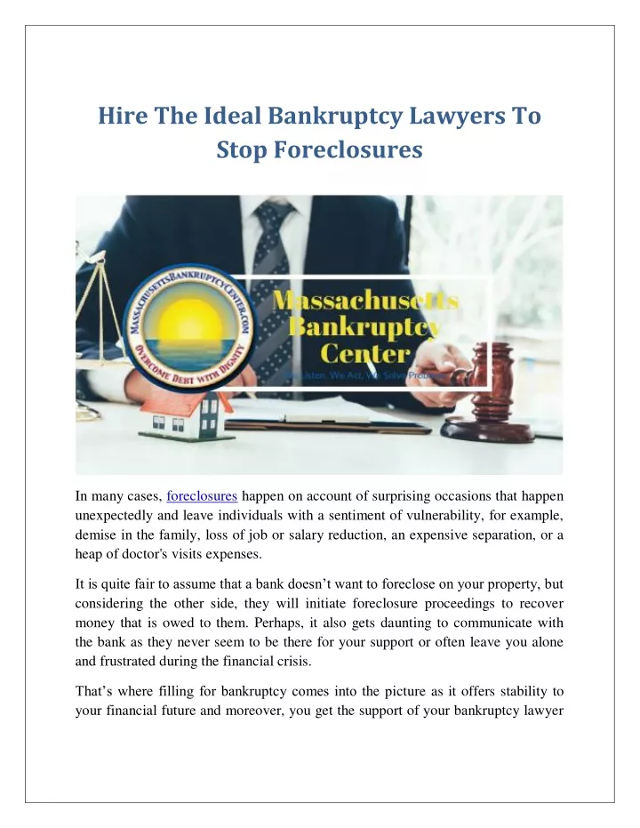 hire the ideal bankruptcy lawyers to stop