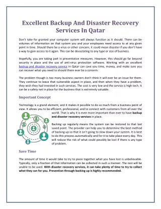 Excellent Backup And Disaster Recovery Services In Qatar