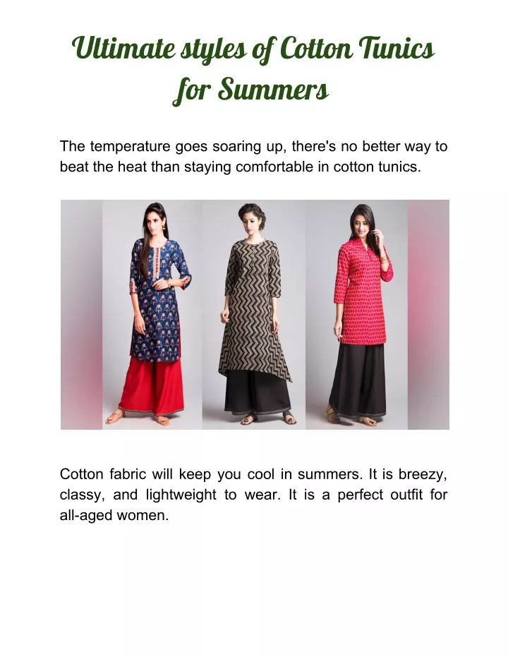 ultimate styles of cotton tunics for summers