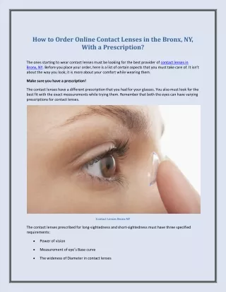 How to Order Online Contact Lenses in the Bronx, NY, With a Prescription?