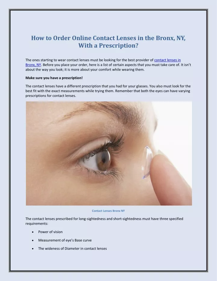 how to order online contact lenses in the bronx