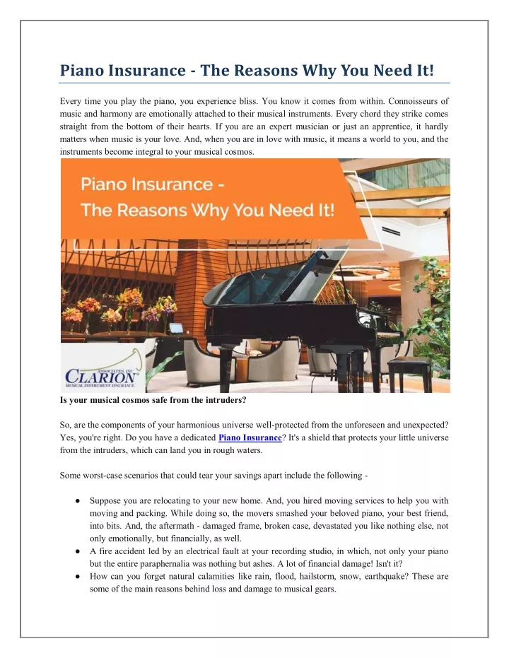 piano insurance the reasons why you need it