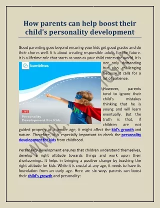 How parents can help boost their child’s personality development?